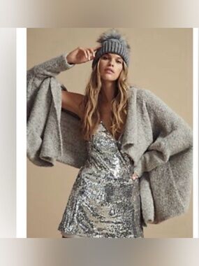 Free People FP One Laurel Cardigan Gray Wool Blend Oversized Draped Boho XS/S